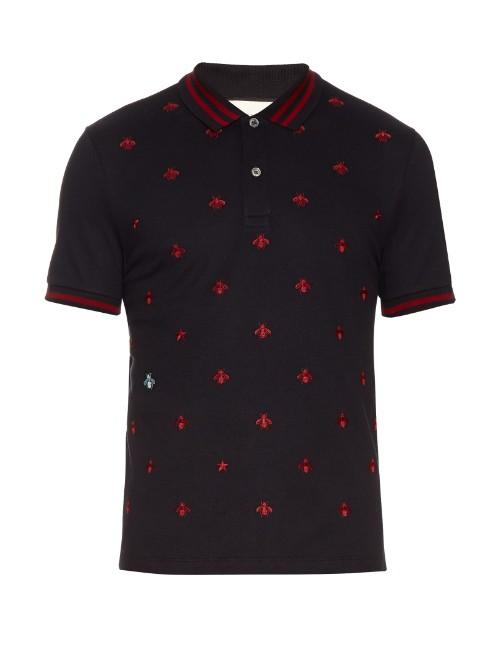 Gucci Bee And Star-embroidered Cotton Polo Shirt