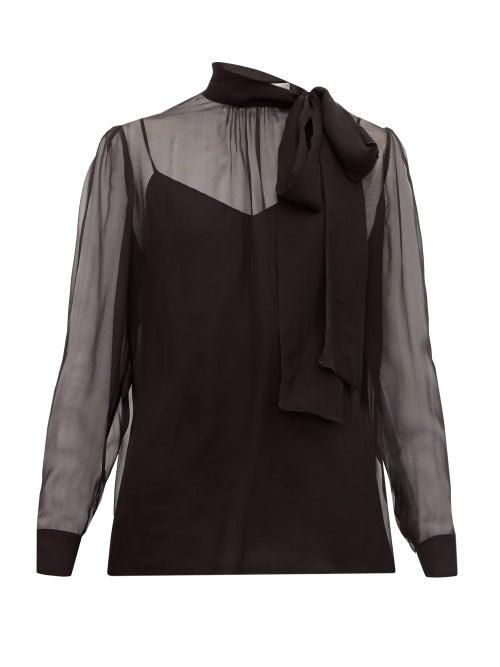Matchesfashion.com Valentino - Pussy Bow Chiffon Blouse - Womens - Black