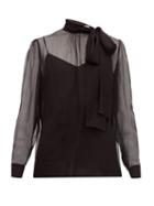 Matchesfashion.com Valentino - Pussy Bow Chiffon Blouse - Womens - Black