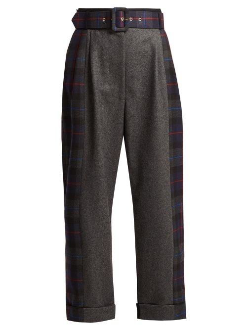 Matchesfashion.com Isa Arfen - Tartan Panelled Wool Wide Leg Trousers - Womens - Grey Multi