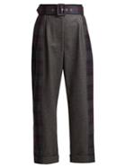 Matchesfashion.com Isa Arfen - Tartan Panelled Wool Wide Leg Trousers - Womens - Grey Multi