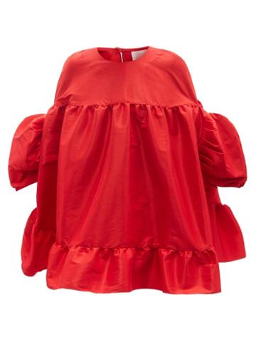 Kika Vargas - Gina Puff-sleeve Silk-blend Taffeta Dress - Womens - Red