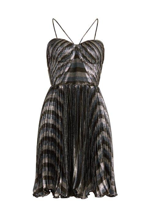 Matchesfashion.com Maria Lucia Hohan - Gaia Striped Pleated Lam Mini Dress - Womens - Silver Multi