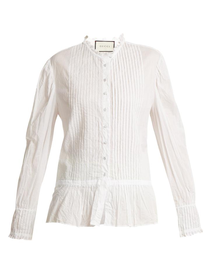 Gucci Pintucked Wrinkled Cotton-voile Blouse