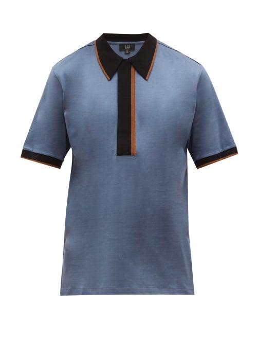 Matchesfashion.com Dunhill - Deco Striped Trim Cotton Jersey Polo Shirt - Mens - Blue