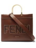Ladies Bags Fendi - Sunshine Logo-embroidered Leather Tote Bag - Womens - Burgundy
