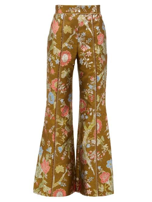 Matchesfashion.com Peter Pilotto - High Rise Floral Brocade Flared Trousers - Womens - Green Multi