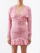 Isabel Marant - Lara Printed Ruched Dress - Womens - Pink White