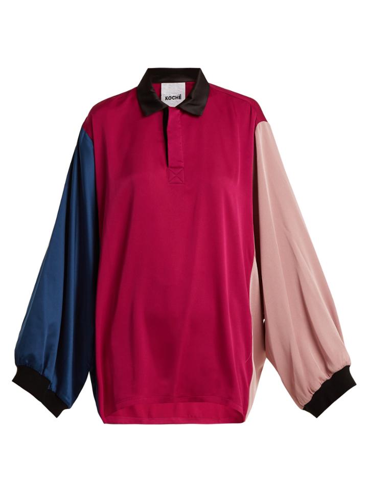 Koché Point-collar Contrast-panel Silk Top