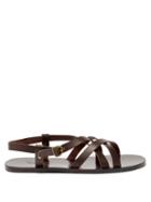 Mens Shoes Ancient Greek Sandals - Myrtos Crossover Leather Sandals - Mens - Dark Brown