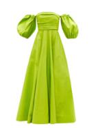 Valentino - Puff-sleeve Off-the-shoulder Silk-dupioni Gown - Womens - Green