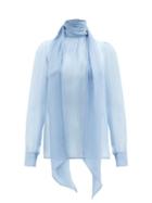 Matchesfashion.com Saint Laurent - Tie-neck Silk-chiffon Blouse - Womens - Light Blue