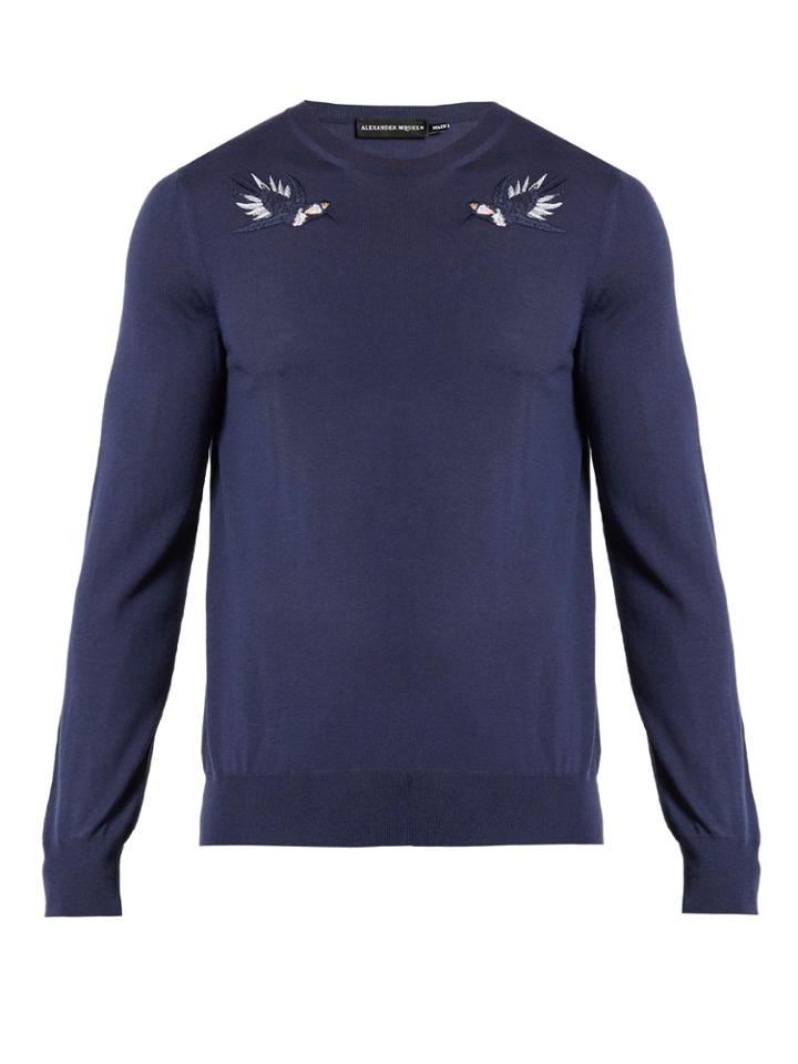 Alexander Mcqueen Hummingbird-embroidered Wool Sweater