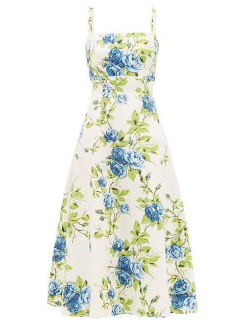 Emilia Wickstead - Felipe Floral-print Taffeta Midi Dress - Womens - Blue Multi