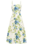 Emilia Wickstead - Felipe Floral-print Taffeta Midi Dress - Womens - Blue Multi