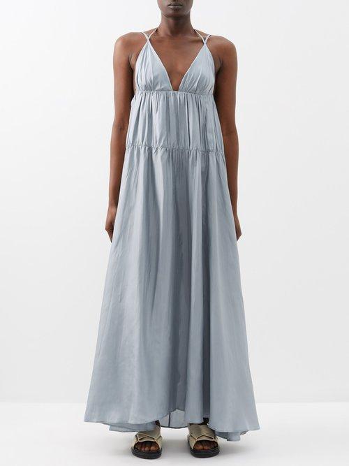 Joseph - Darnley Gathered Silk Maxi Dress - Womens - Light Blue
