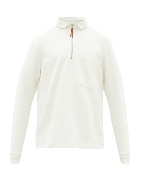 Matchesfashion.com Albam - Quarter-zip Cotton Sweatshirt - Mens - Ecru