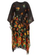 Matchesfashion.com Taller Marmo - Giardino Floral-jacquard Kaftan Dress - Womens - Black Orange