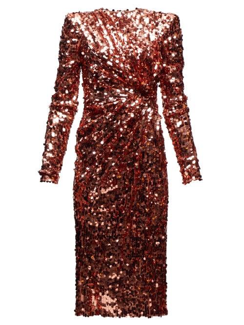 Matchesfashion.com Dolce & Gabbana - Gathered Waist Sequinned Dress - Womens - Pink