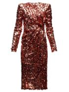 Matchesfashion.com Dolce & Gabbana - Gathered Waist Sequinned Dress - Womens - Pink