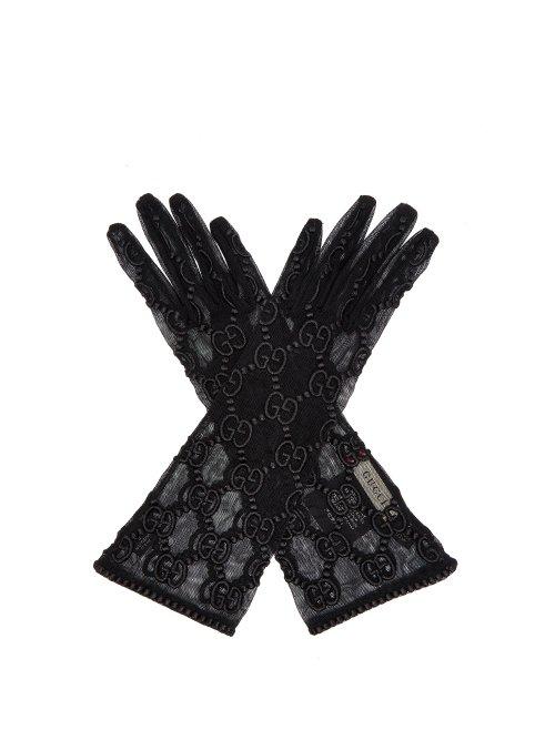Matchesfashion.com Gucci - Gg Motif Lace Gloves - Womens - Black