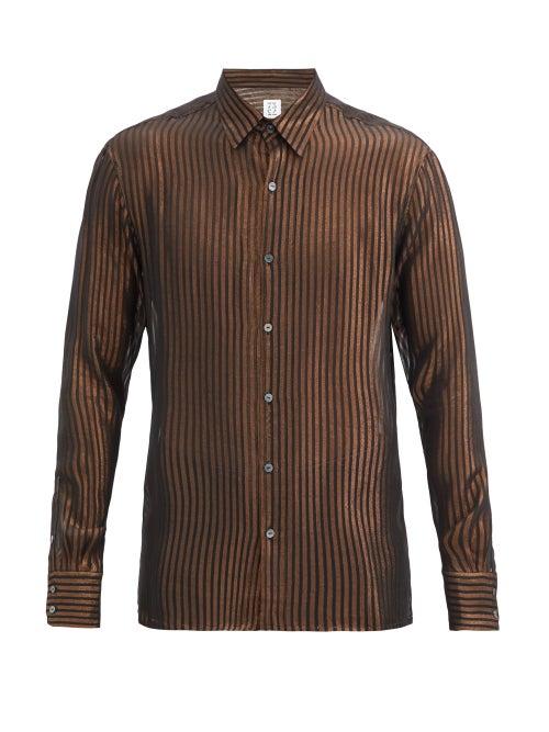 Matchesfashion.com 73 London - Metallic-striped Silk-blend Organza Shirt - Mens - Brown