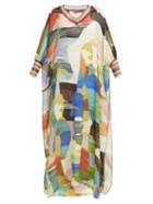Matchesfashion.com Missoni - Paint Print Knitted Trim Silk Dress - Womens - Cream Multi