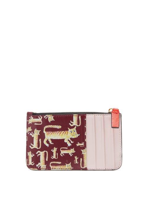 Marni - Tiger-print Leather Cardholder - Womens - Burgundy Multi