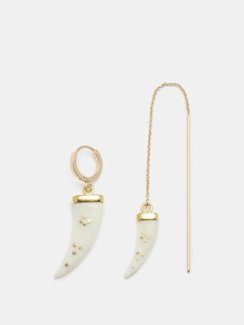 Isabel Marant - Mismatched Buffalo-horn Earrings - Womens - Cream Gold