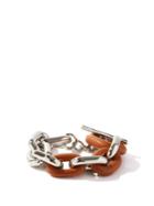 Matchesfashion.com Paco Rabanne - Xl Link Metal And Leather Bracelet - Womens - Orange
