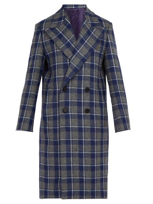 Matchesfashion.com Wooyoungmi - Checked Wool Overcoat - Mens - Blue Multi