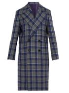 Matchesfashion.com Wooyoungmi - Checked Wool Overcoat - Mens - Blue Multi