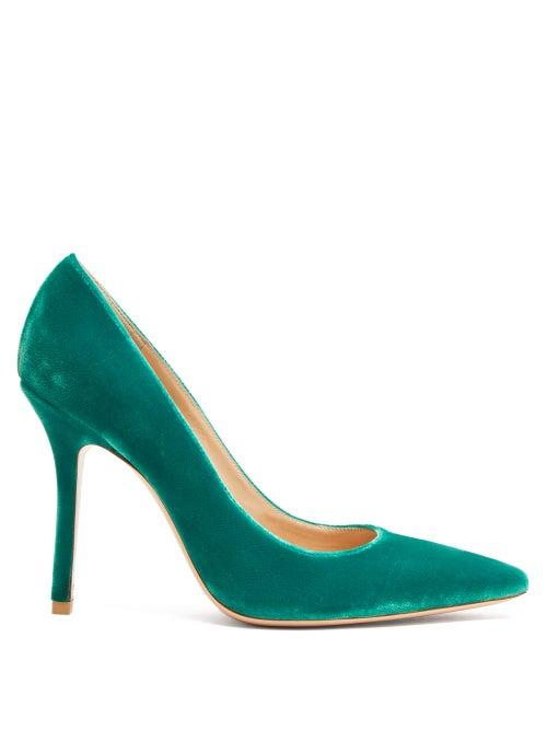 Matchesfashion.com Gianvito Rossi - Square Toe 105 Velvet Pumps - Womens - Green