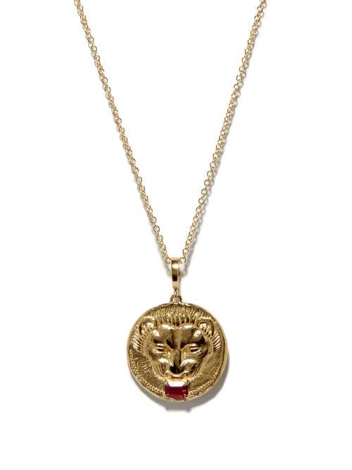 Azlee - Lion Ruby & 18kt Gold Pendant Necklace - Womens - Red Gold