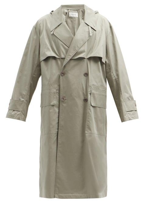 Matchesfashion.com Lemaire - Double-breasted Cotton-chintz Hooded Parka - Mens - Light Grey