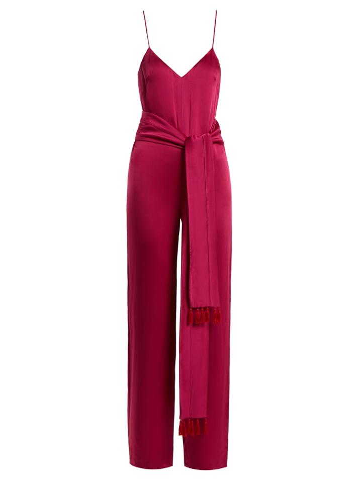 Galvan Cuzco Tassel-embellished Wide-leg Satin Jumpsuit