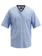 Matchesfashion.com Giorgio Armani - Striped Oversized Cotton-blend T-shirt - Mens - Light Blue