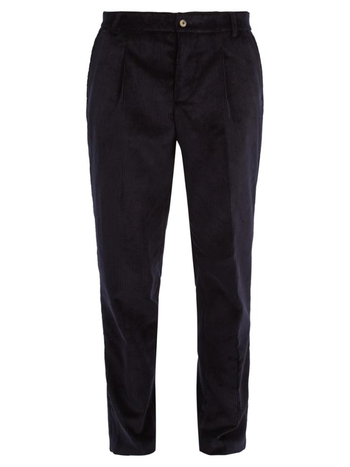 De Bonne Facture Pleated-front Tapered-leg Cotton-corduroy Trousers