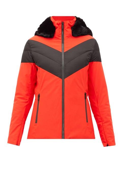 Matchesfashion.com Fusalp - Anne Faux-fur-trimmed And Chevron-quilted Jacket - Womens - Red