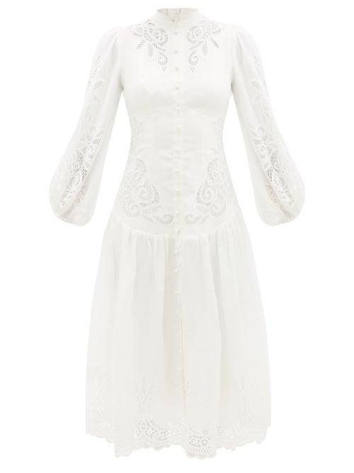 Ladies Beachwear Zimmermann - Mae Lace-appliqu Ramie-blend Midi Dress - Womens - Ivory
