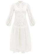 Ladies Beachwear Zimmermann - Mae Lace-appliqu Ramie-blend Midi Dress - Womens - Ivory