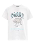 Matchesfashion.com Ganni - Dolphin-print Organic Cotton-jersey T-shirt - Womens - White Multi