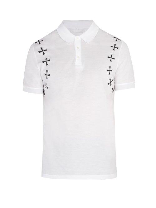 Matchesfashion.com Neil Barrett - Military Star Appliqu Cotton Polo Shirt - Mens - White Black