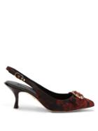 Matchesfashion.com Dolce & Gabbana - Crystal Buckle Slingback Jacquard Pumps - Womens - Black Red