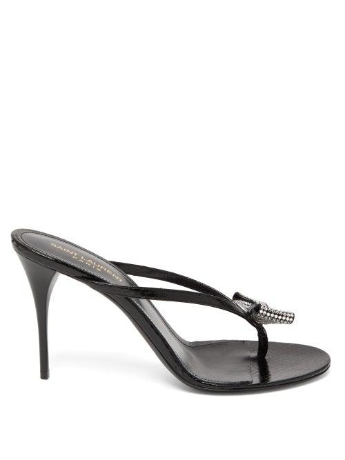 Matchesfashion.com Saint Laurent - Lexi Crystal-embellished Snakeskin-embossed Mules - Womens - Black