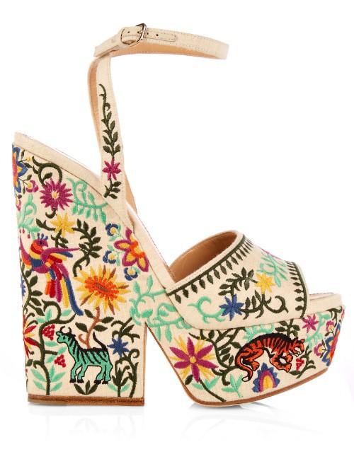 Sergio Rossi Cacoon Embroidered Wedge Sandals