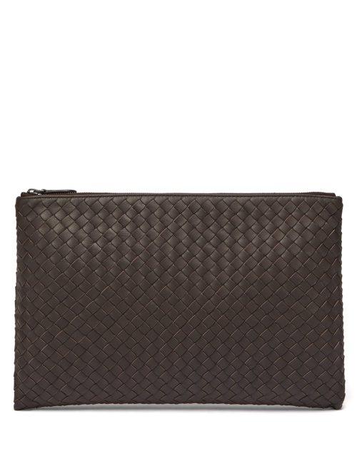 Matchesfashion.com Bottega Veneta - Intrecciato Weave Leather Pouch - Mens - Brown