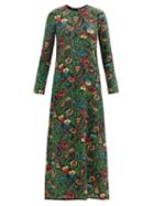 La Doublej - Swing Sable Botanical-print Twill Maxi Dress - Womens - Green Multi