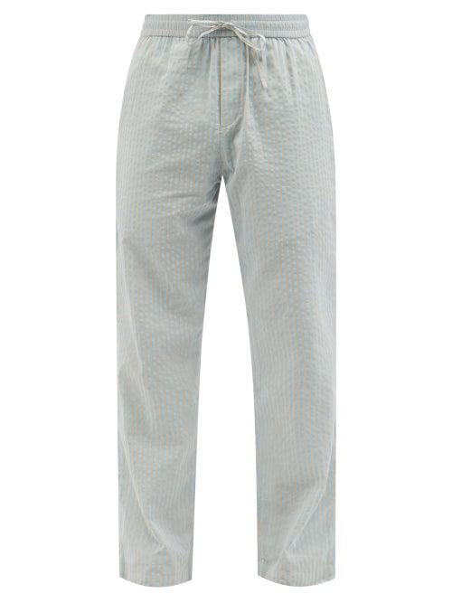 Smr Days - Drawstring-waist Cotton-seersucker Trousers - Mens - Blue Stripe