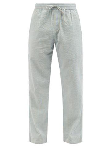 Smr Days - Drawstring-waist Cotton-seersucker Trousers - Mens - Blue Stripe